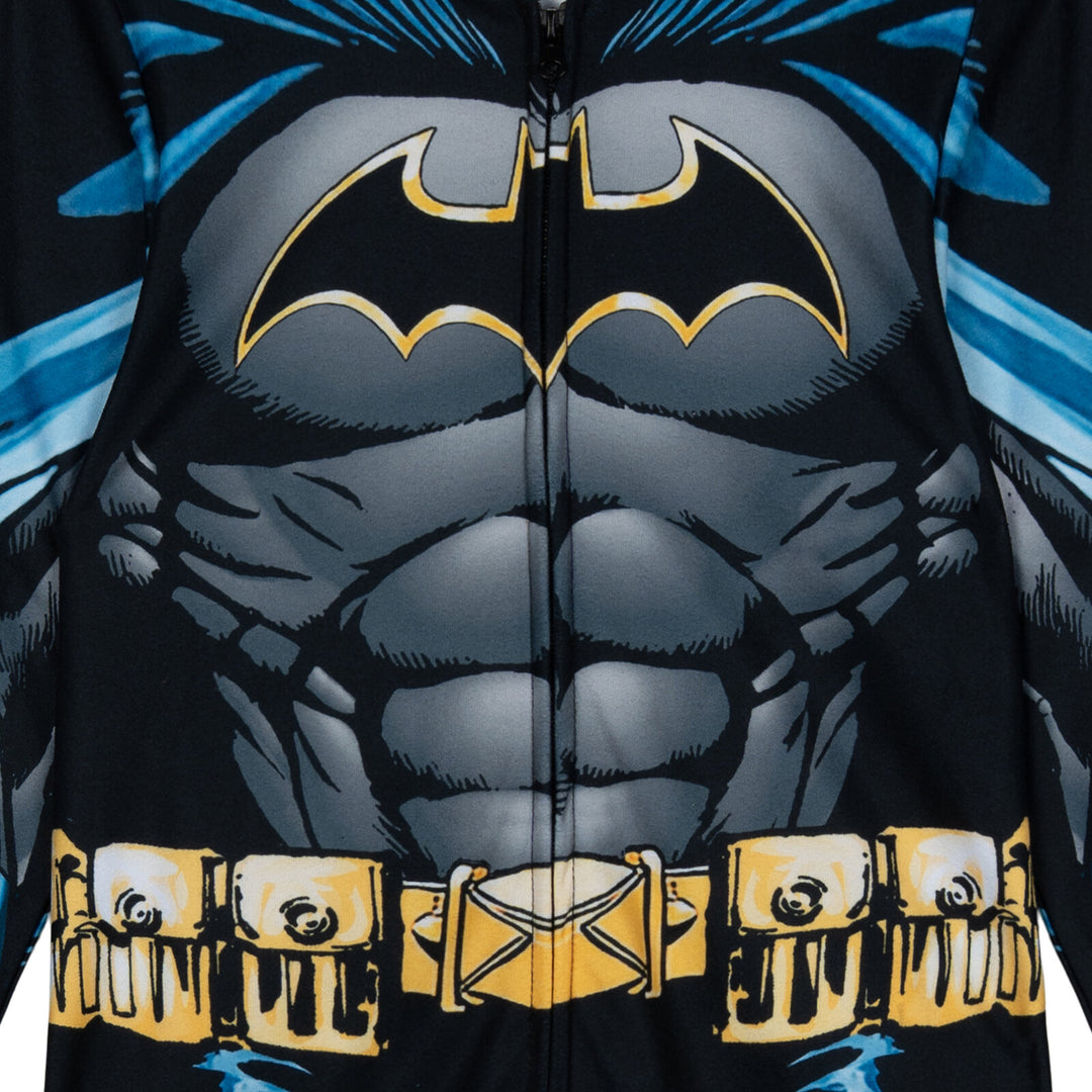 DC Comics Justice League Batman Boys' Cosplay Hooded One Piece Pajama Black