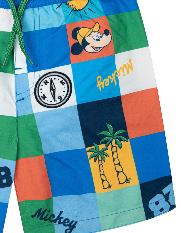 Disney Mickey Mouse 2-Piece Swimwear Rash Guard and Swim Trunks Set Beach Green