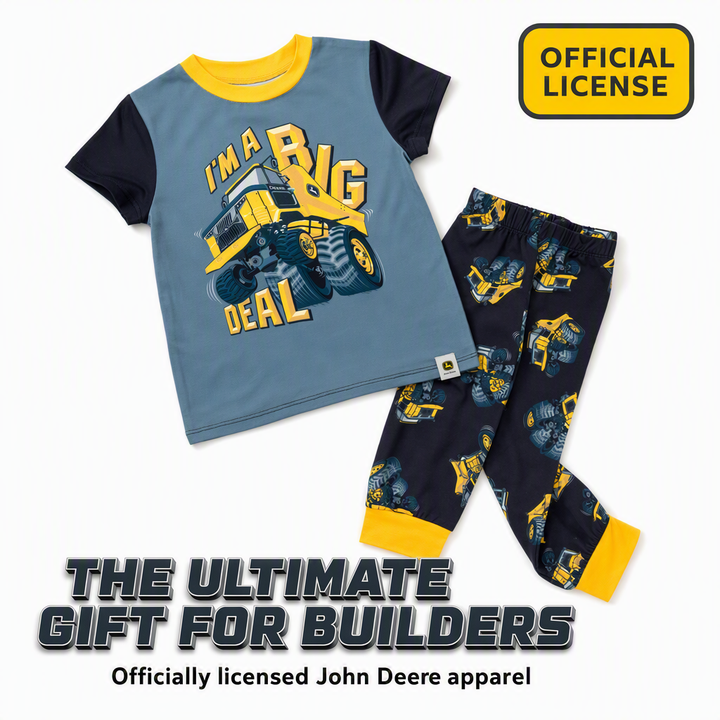 John Deere Boys' 2-Piece Pajama Set Black Dark Gray
