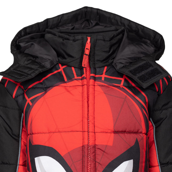 Marvel Spider-Man Boys' Hooded Zip-Up Puffer Jacket Red Black
