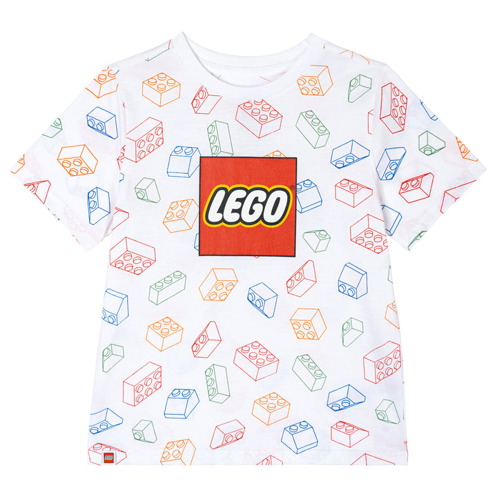 LEGO Boys' Short Sleeve T-Shirt White Multi Bricks