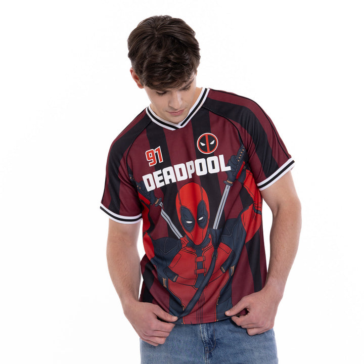 Marvel Deadpool & Wolverine Men's Athletic Jersey Shirt  V-neck T-Shirt Maroon