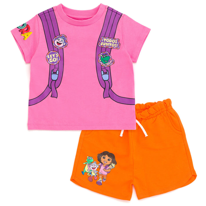 Dora the Explorer Girls' Cosplay 2-Piece Tee and Shorts Set Pink Orange