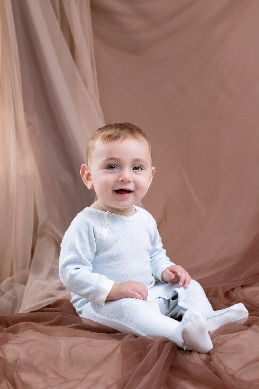 Cozeeme Baby Boy or Girl Footed Sleep N Play Heather Light Blue