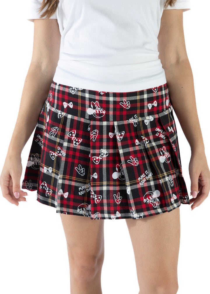 Disney Minnie Mouse Women's Pleated Skirt Red Plaid