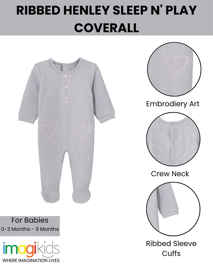 Cozeeme Baby Girls' Footed One Piece Sleep N' Play Grey Pink Hearts