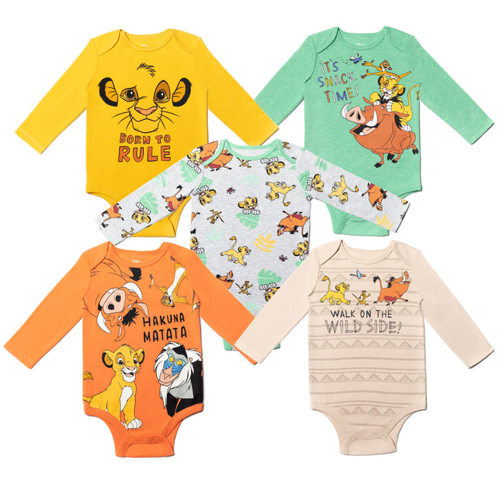 Disney Lion King 5-Pack Long Sleeve Bodysuits Simba Orange Multi