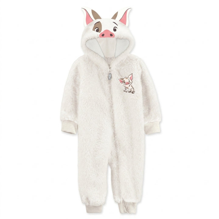 Moana Pua Baby Cosplay Fleece Hooded Jumpsuit Tusk