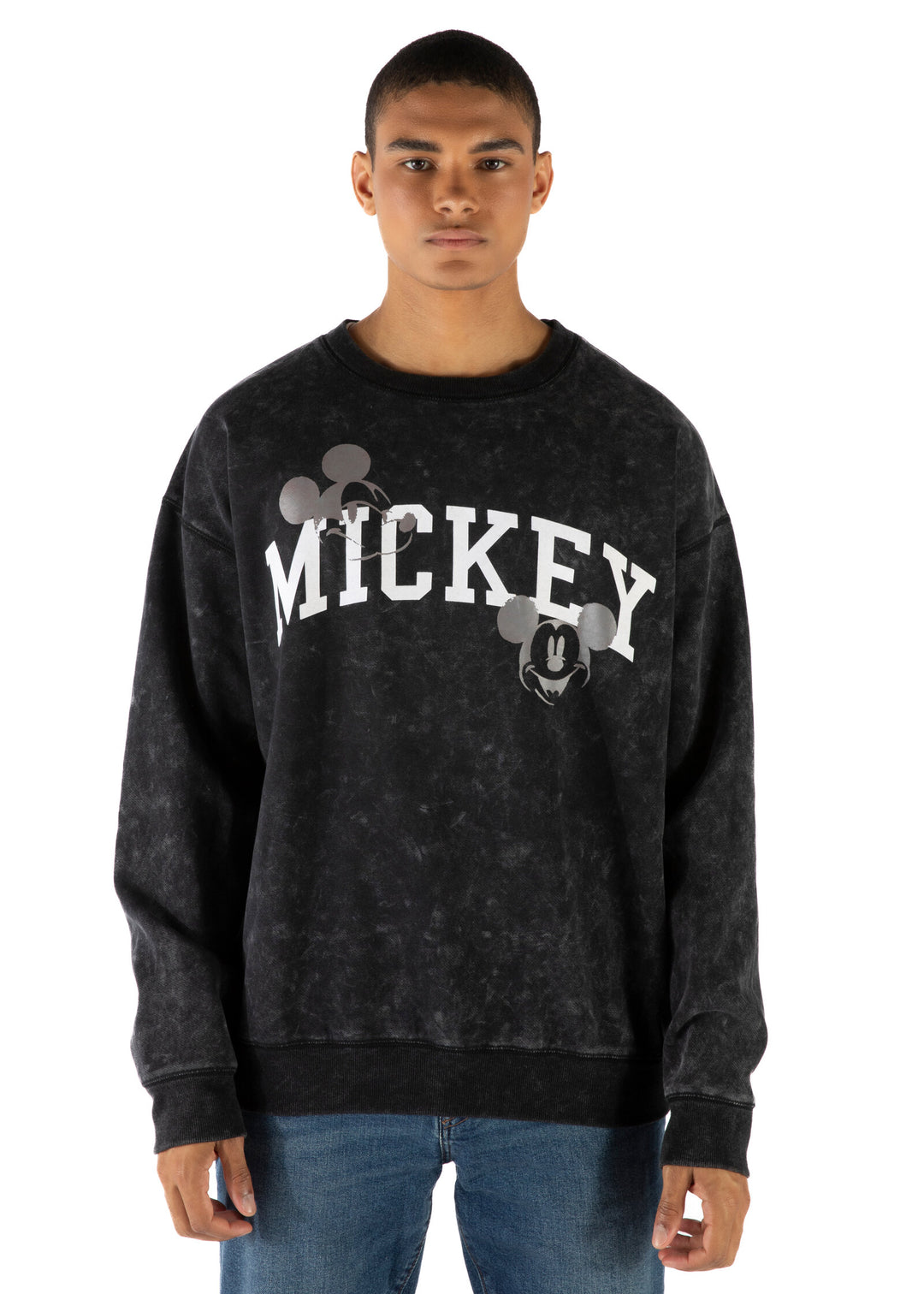 Disney Mickey Mouse Mineral Wash French Terry Pullover Sweatshirt Washed Black