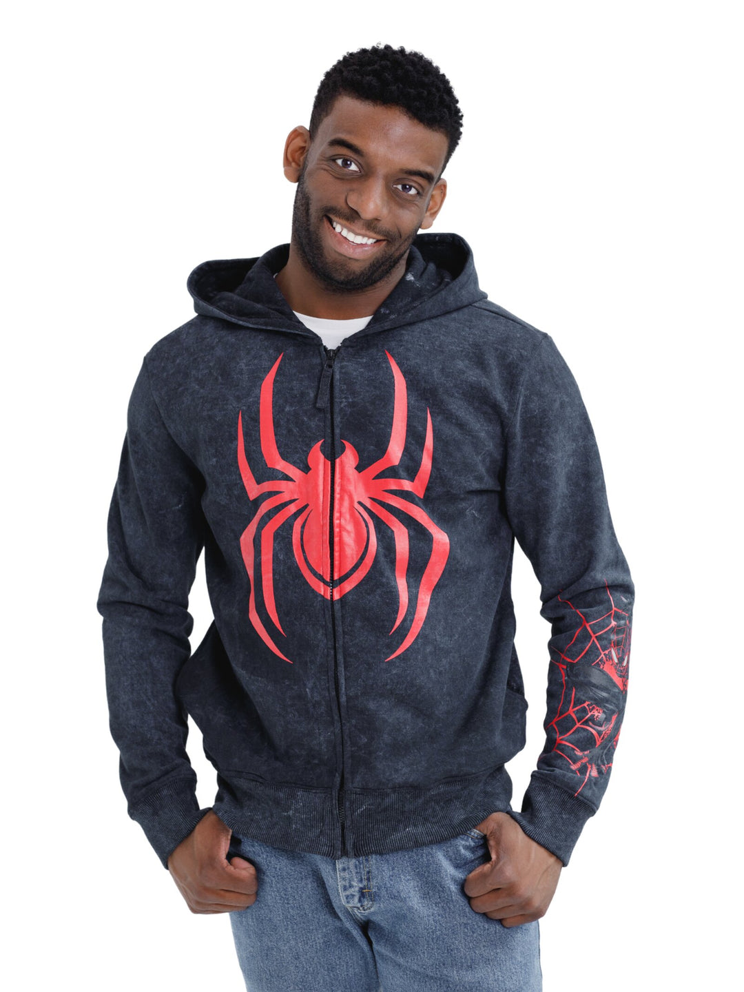 Marvel Spider-Man Cosplay Fleece Zip-Up Hoodie Miles Morales Charcoal