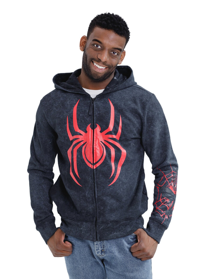 Marvel Spider-Man Cosplay Fleece Zip-Up Hoodie Miles Morales Charcoal