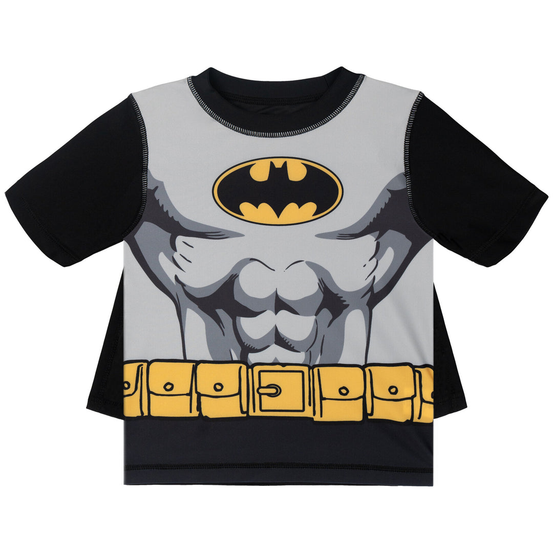 DC Comics Justice League Batman Cosplay Rash Guard and Swim Trunks Set Black