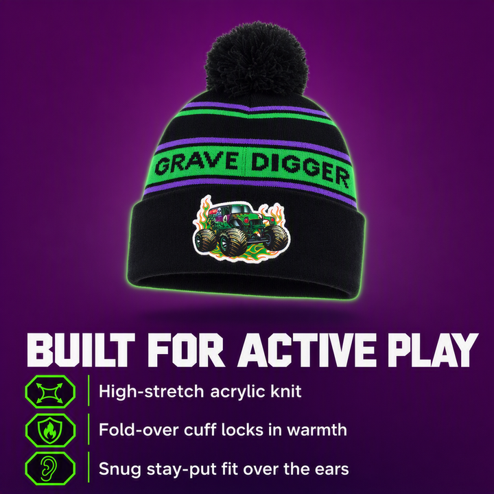 Monster Jam Grave Digger Matching Family Knit Beanie Hat Black