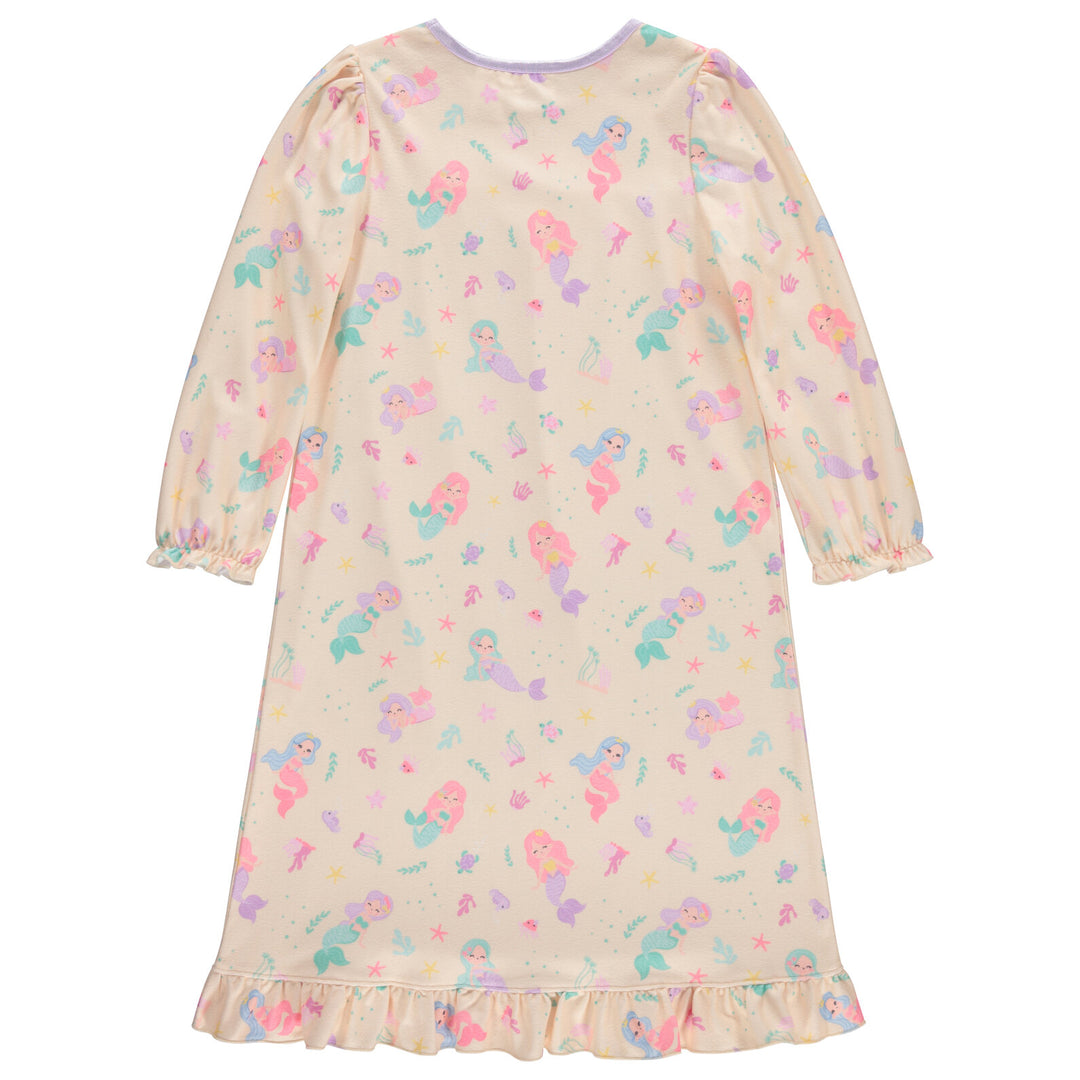 Dreamwave Girls' Long Sleeve Pajama Nightgown Yellow Mermaid