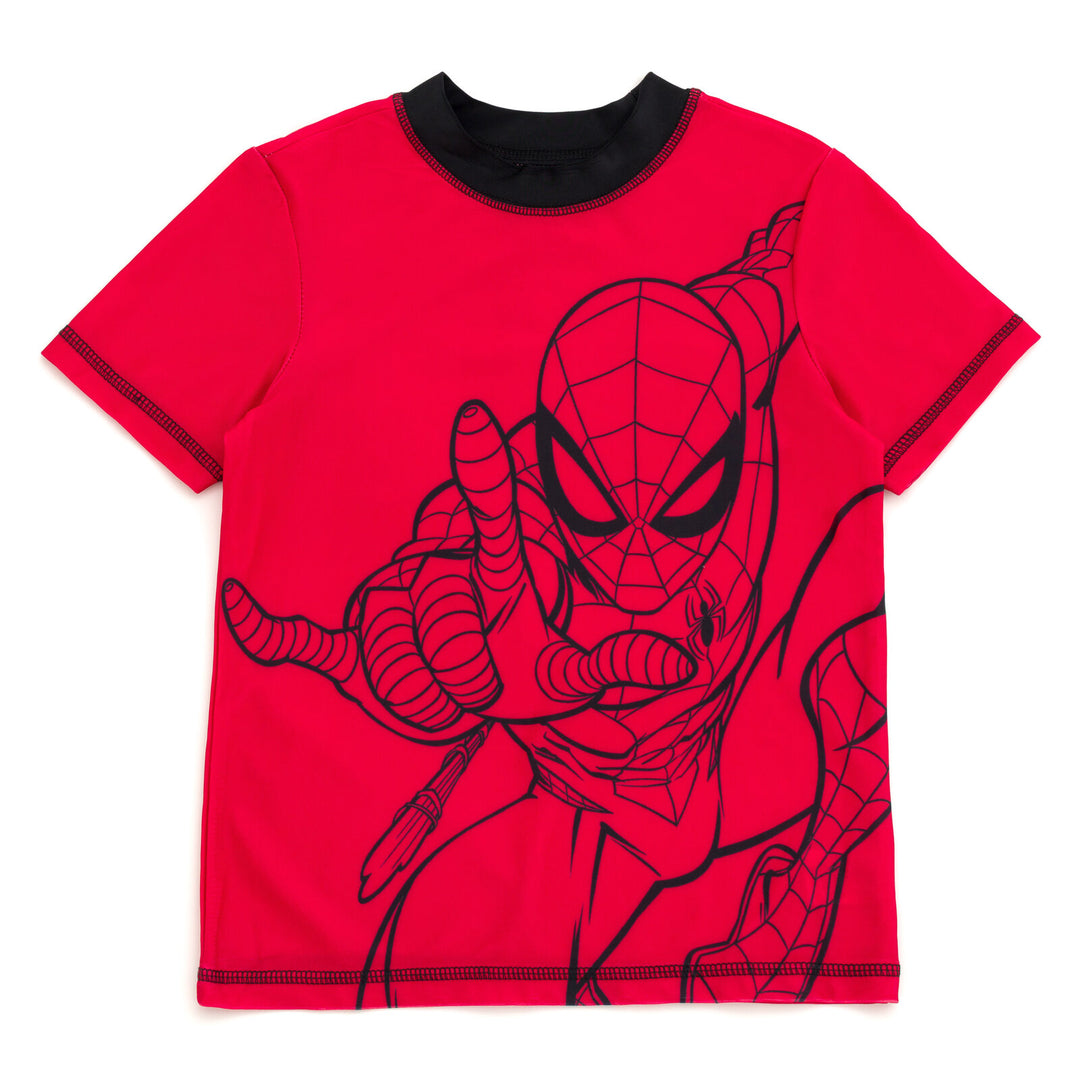 Marvel Spider-Man Boys' 2-Piece Rash Guard and Swim Trunks Set Red Black