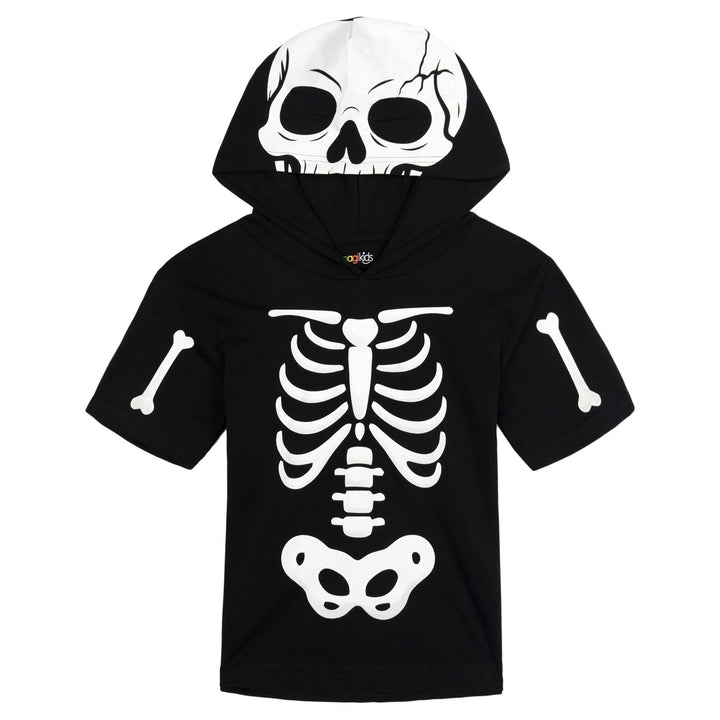 imagikids Adult Men or Women Cosplay Hooded T-Shirt Bone Black White
