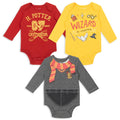 Harry Potter Baby One Piece Long Sleeve Bodysuit 3-Pack Red Gold Heather Grey