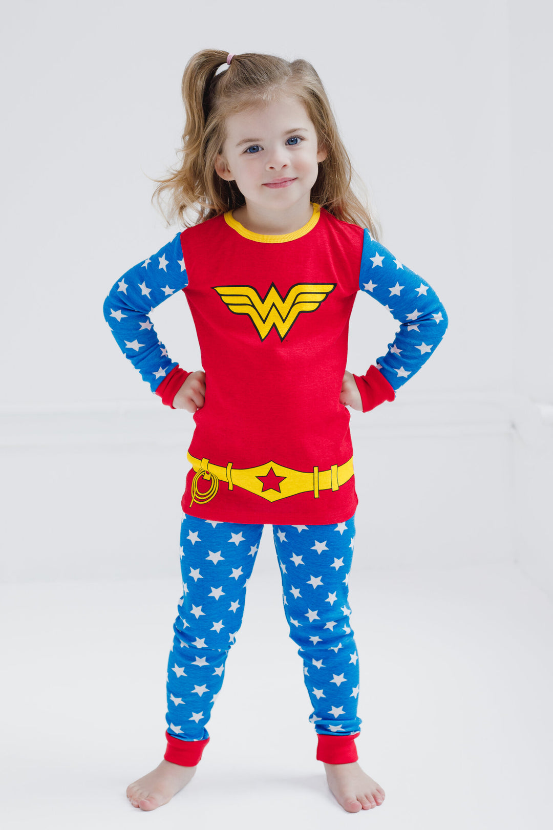 DC Comics Justice League Wonder Woman 2-Piece Long Sleeve Pajama Set Red Blue
