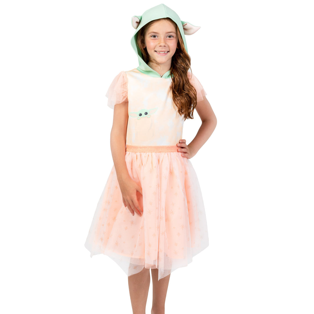 Star Wars The Mandalorian Grogu Girls' Cosplay Hooded Tutu Dress Peach
