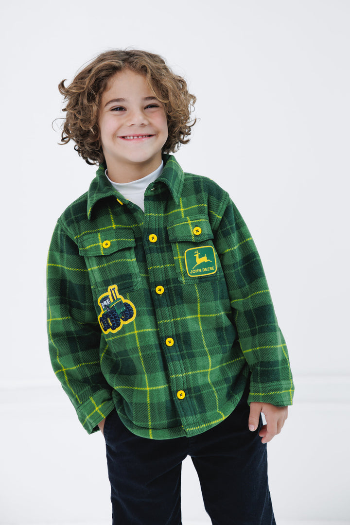 John Deere Boys' Fleece Lined Shacket Green Yellow Plaid