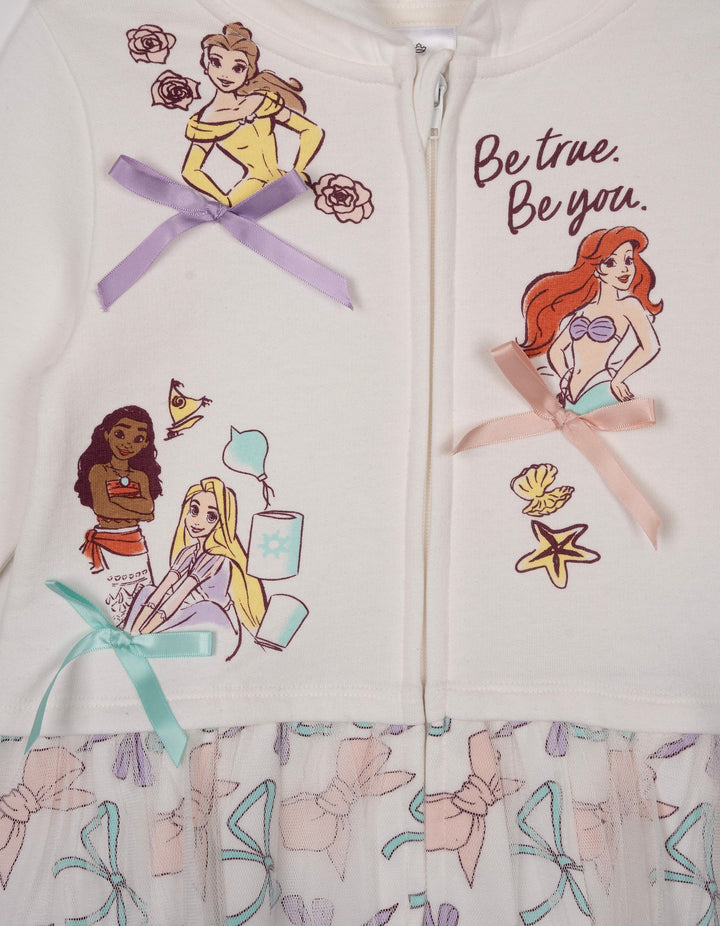 Disney Princess Girls' Zip-Up Hooded Sweatshirt Princesses Beige