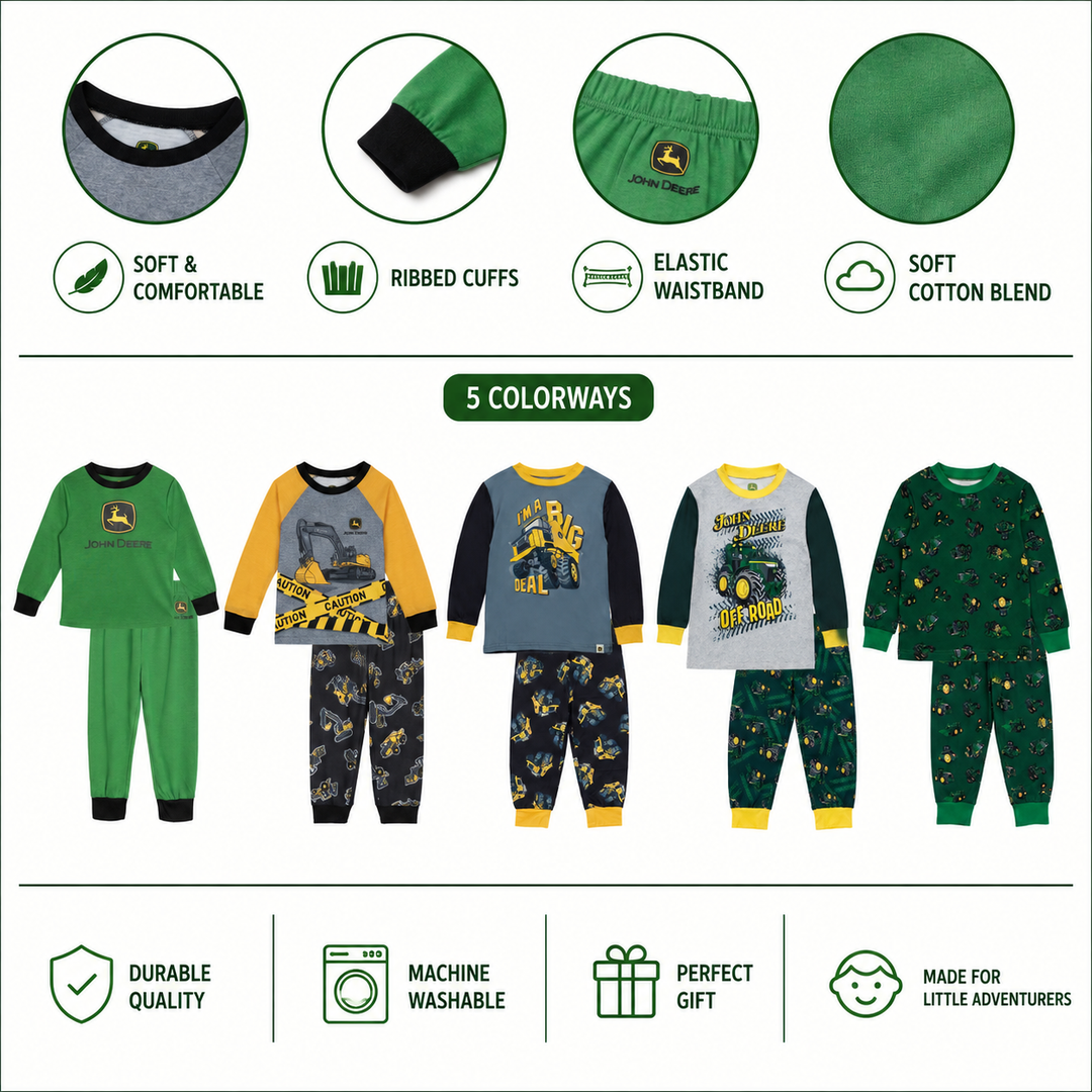 John Deere Boys' 2-Piece Pajama Set Green Heather Gray