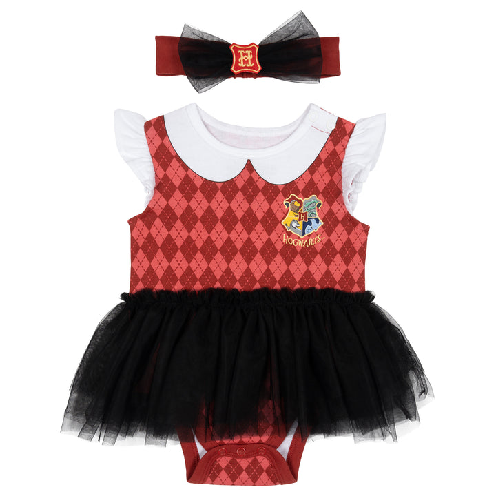Harry Potter Baby Girls' Cosplay Tutu Bodysuit and Headband Set Burgundy Argyle