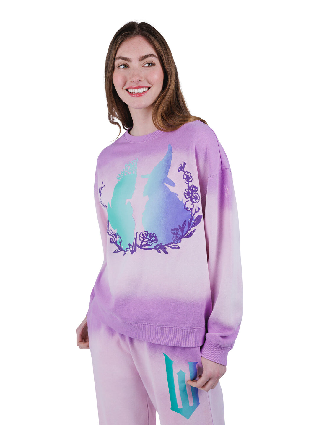 Wicked Women's Fleece Crewneck Pullover Glinda Elphaba Purple