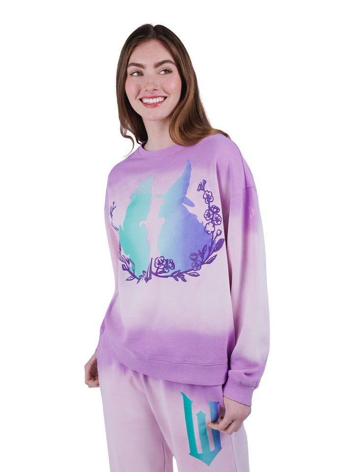 Wicked Women's Fleece Crewneck Pullover Glinda Elphaba Purple