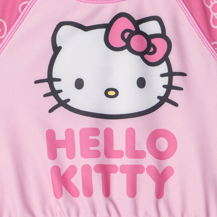 Hello Kitty Girls' 2-Piece Long Sleeve Rash Guard and Bikini Set Bow Pink
