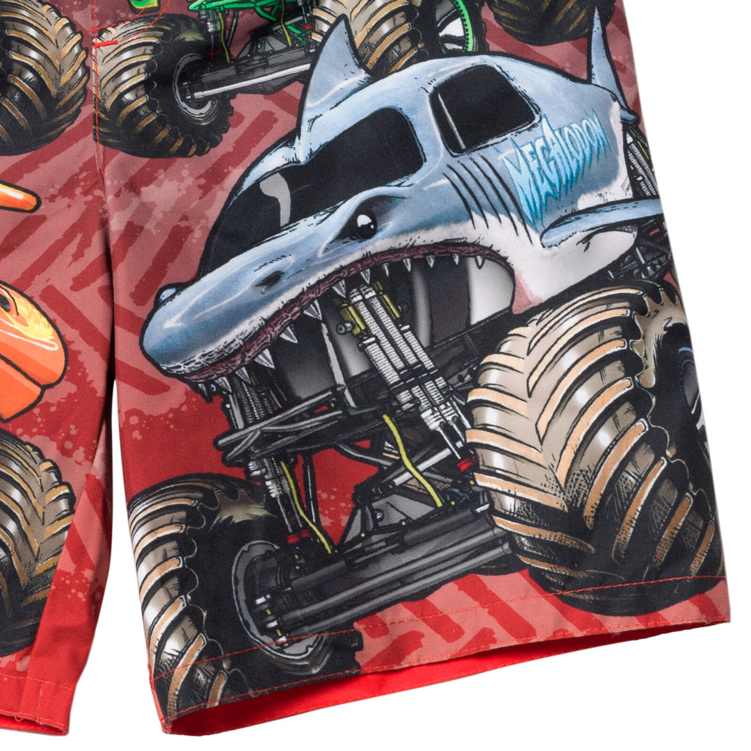 Monster Jam Boys' Swim Trunks with Mesh Lining Charcoal Red