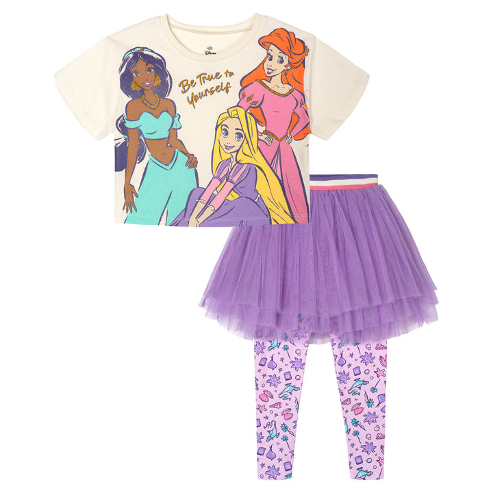 Disney Princess Girls' Glitter T-Shirt and Tutu Leggings Set Purple Pink