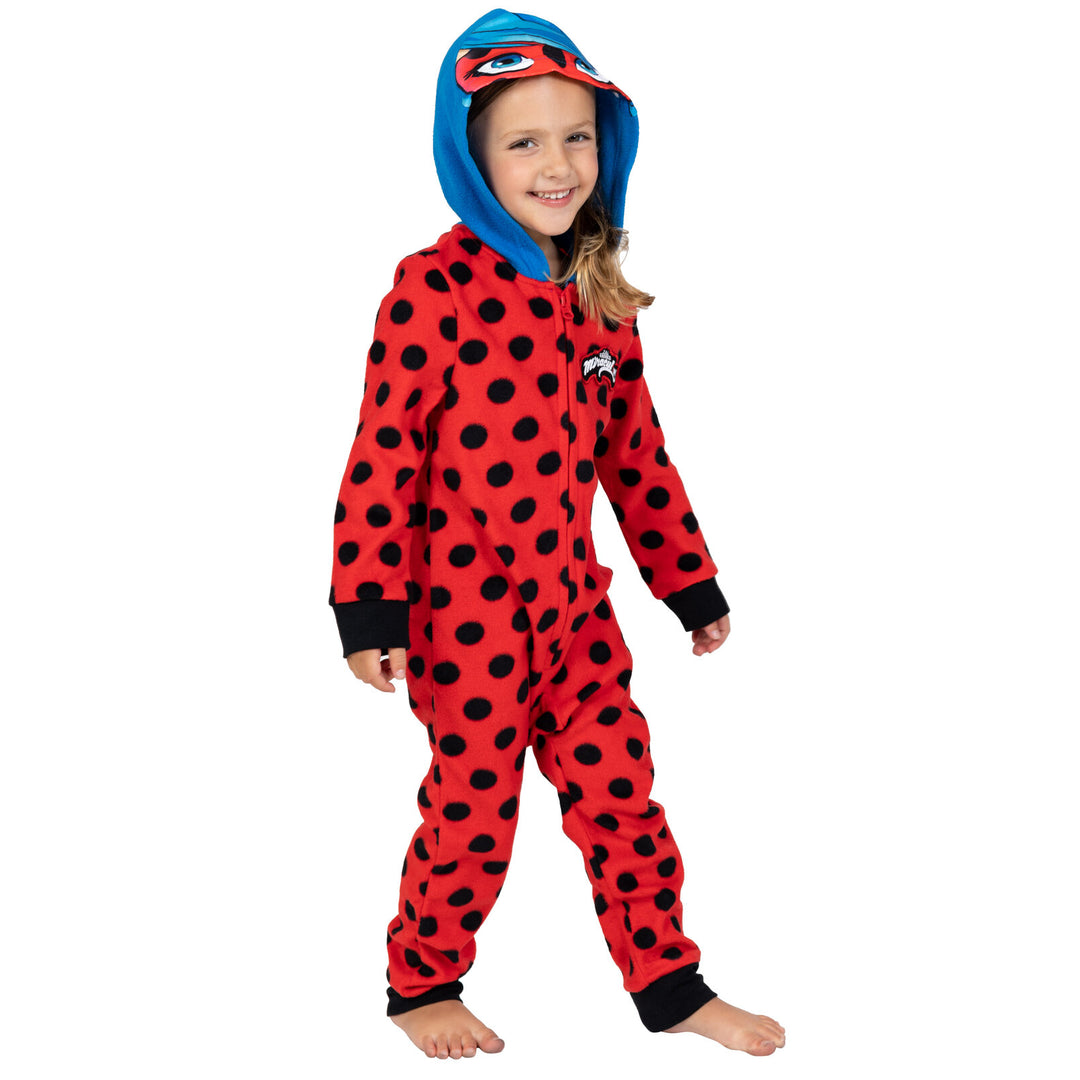 Miraculous Ladybug Girls' Cosplay Fleece One Piece Pajamas Red