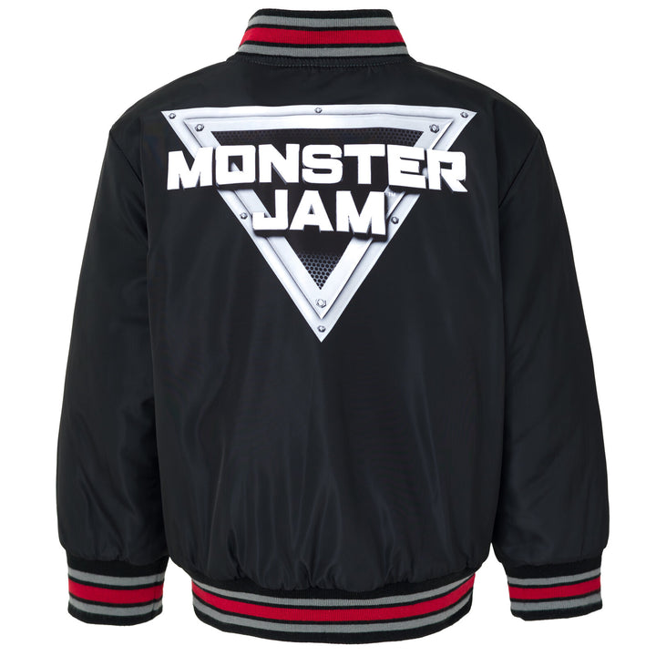 Monster Jam Boys' Zip-Up Bomber Jacket Black Grey Red