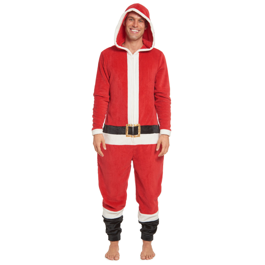 Dreamwave Santa Adult Men or Women Christmas Fleece Hooded One Piece Pajama Red