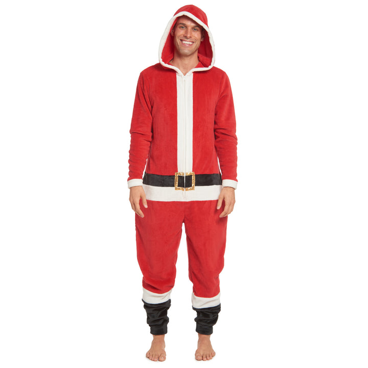 Dreamwave Santa Adult Men or Women Christmas Fleece Hooded One Piece Pajama Red