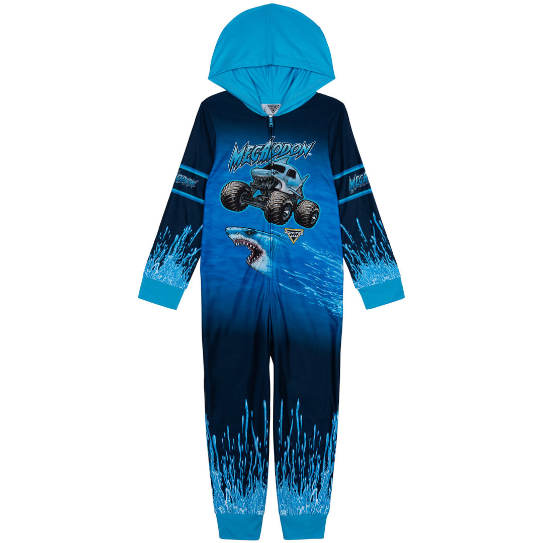 Monster Jam Megalodon Boys' Fleece Hooded One Piece Blue