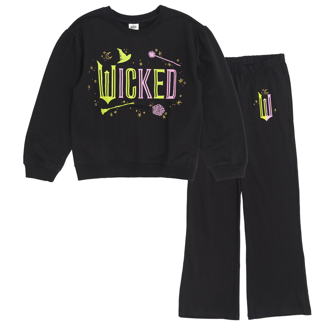 Wicked 2-Piece Fleece Sweatshirt and Flare Leggings Set Black Neon Sparkle
