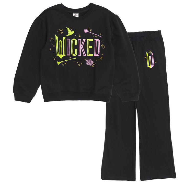 Wicked 2-Piece Fleece Sweatshirt and Flare Leggings Set Black Neon Sparkle