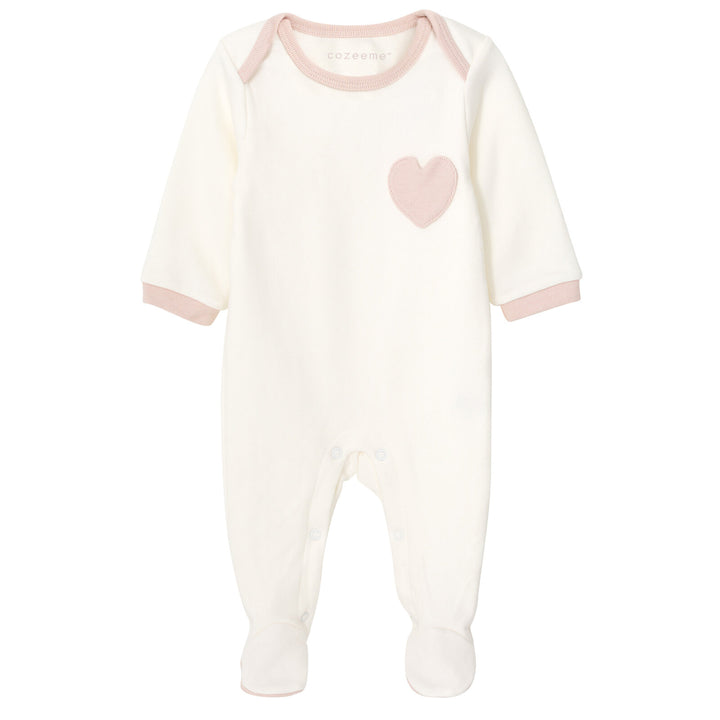 Cozeeme Baby Girls' Footed One Piece Sleep N' Play Ivory Pink Heart