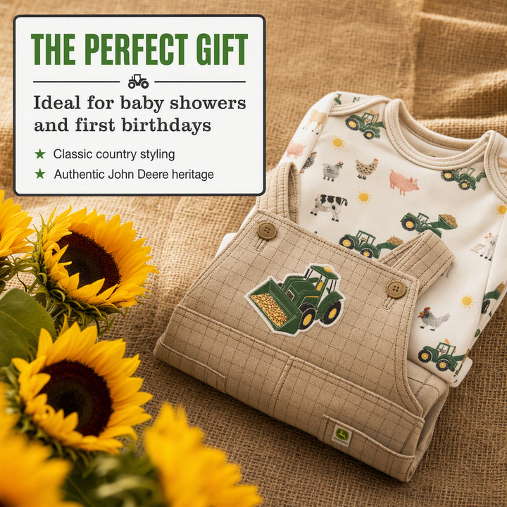 John Deere Baby Boys' 2-Piece Bodysuit and Overalls Set Khaki Cream