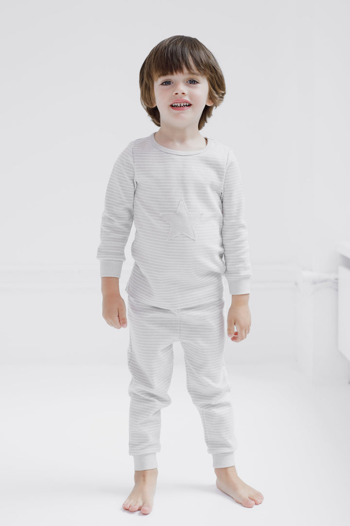 Cozeeme Loungewear 2-Piece Tee and Pants Set Beige Star Stripe