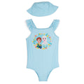 Frozen Girls' One Piece Swimsuit and Bucket Hat Set Light Blue Anna Elsa