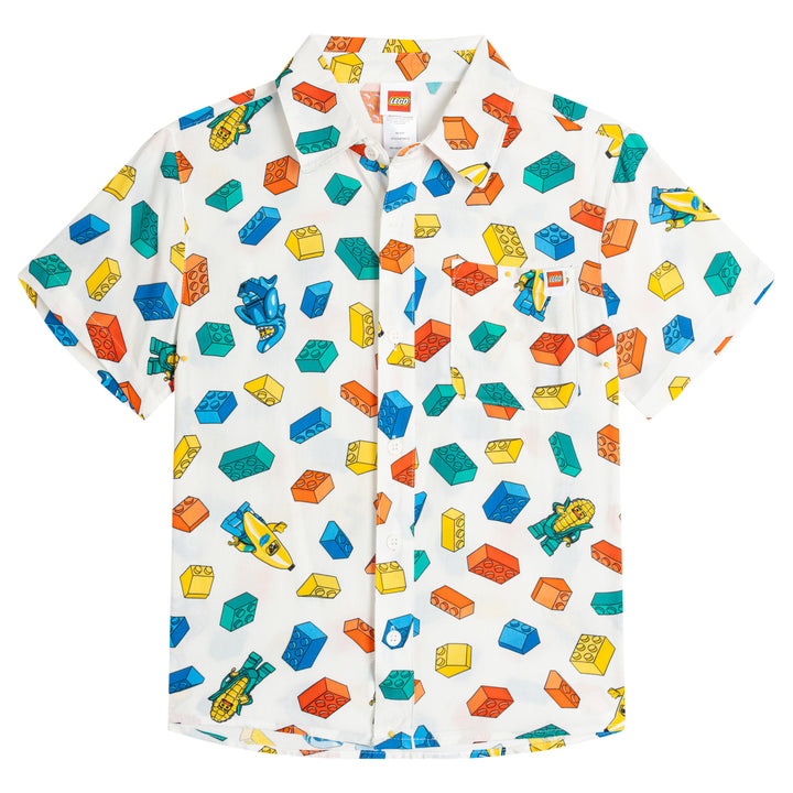 LEGO Boys' Short Sleeve Button Down Shirt Bricks Tusk
