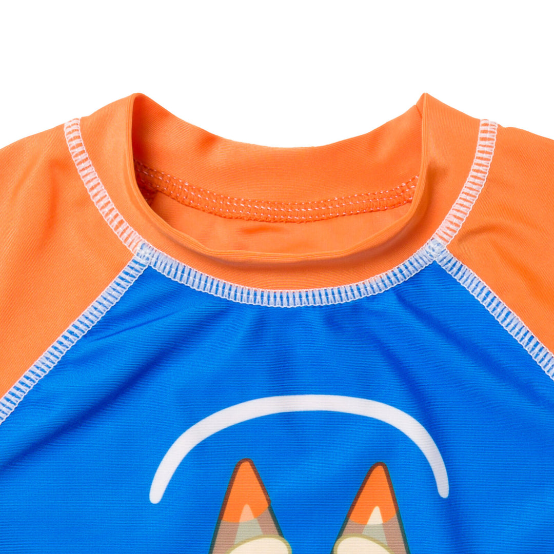 Bluey Boys' Swimwear 2-Piece Rash Guard and Swim Trunks Set Bingo Blue Orange