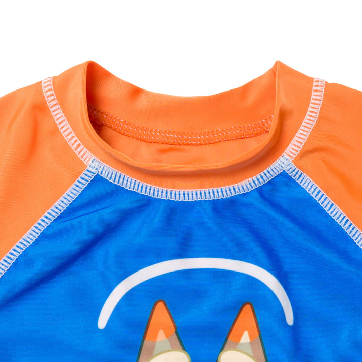 Bluey Boys' Swimwear 2-Piece Rash Guard and Swim Trunks Set Bingo Blue Orange