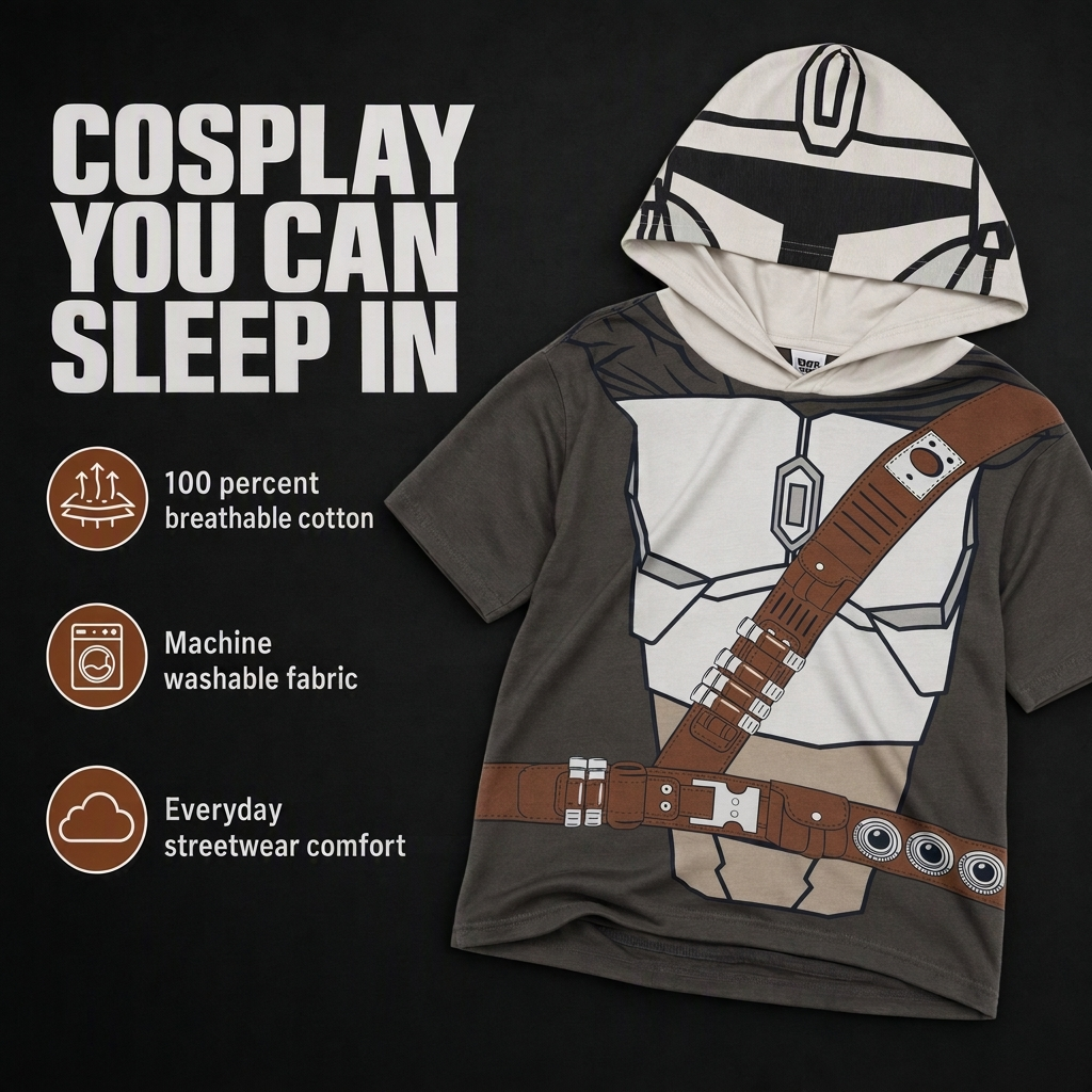 Star Wars The Mandalorian Boys' Cosplay Hooded T-Shirt Grey