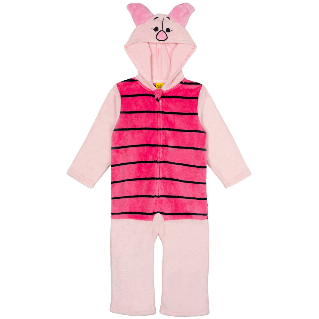 Disney Winnie the Pooh Piglet Girls' Cosplay Fleece Hooded Coverall Pink Stripe
