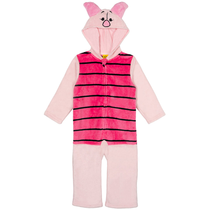 Disney Winnie the Pooh Piglet Girls' Cosplay Fleece Hooded Coverall Pink Stripe