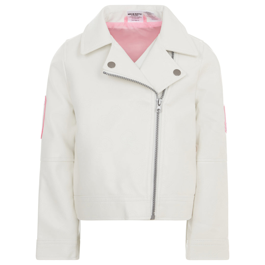 Hello Kitty Girls' Zip-Up Leather Jacket White